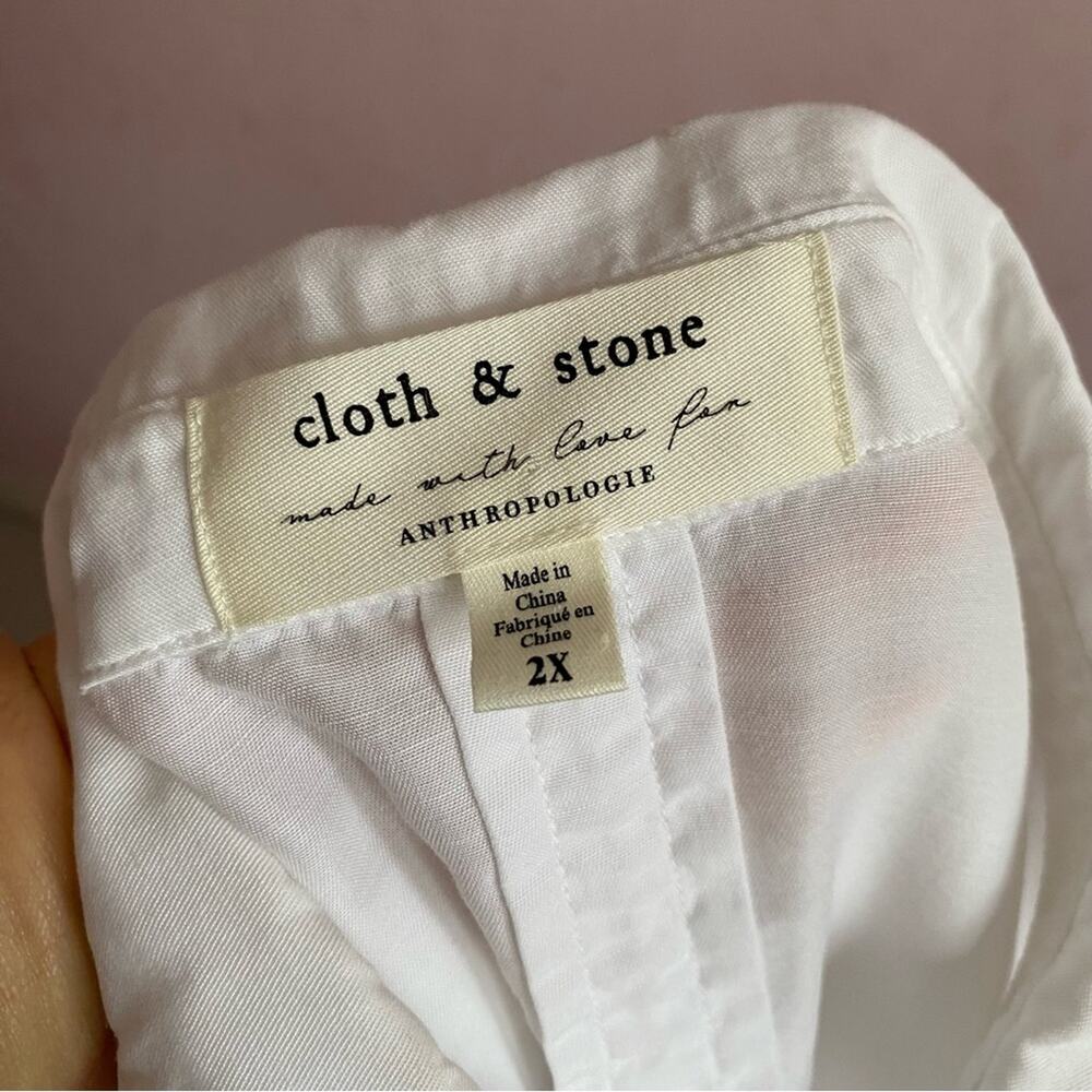 Cloth & Stone Anthropologie Minimal Boho Chic Fray Ruffle Shoulder Button Down - Picture 4 of 9
